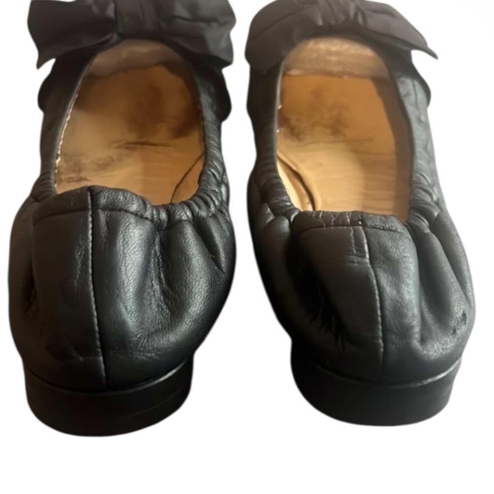 Authentic Valentino luxury designer black leather bow ballet flats sz 7 Euro 37 - Picture 9 of 12